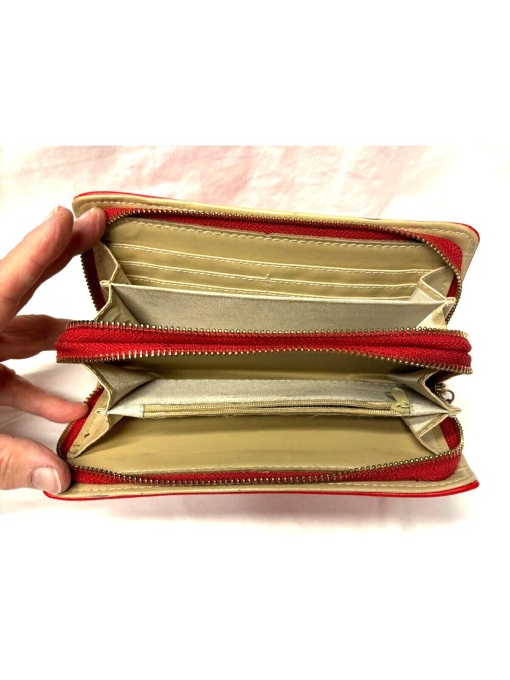 Women’s Red Wallet Clutch Bag Wristlet Double Zipper 8" x 5"